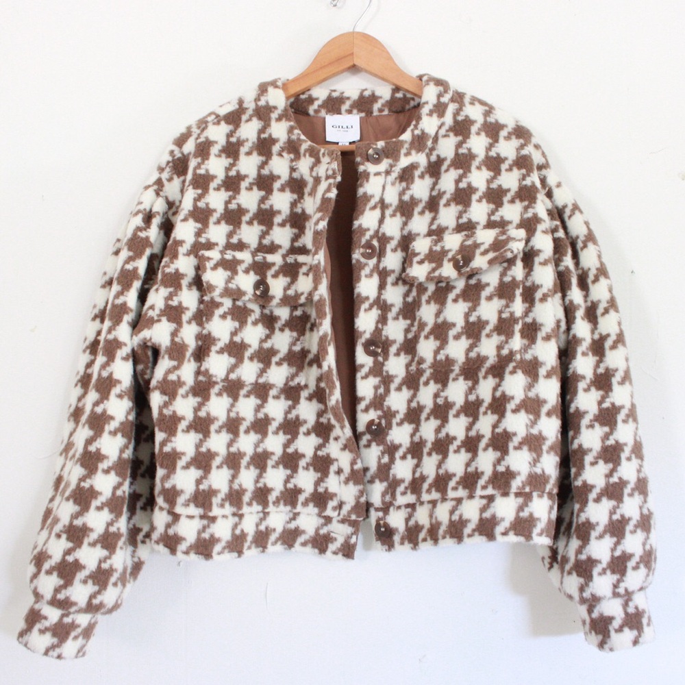 GILLI Houndstooth Shacket Brown